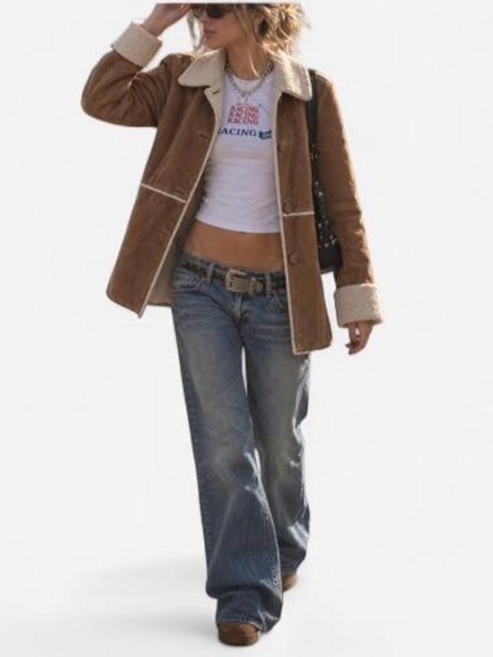 y2k Penny Lane Washable Suede Coat White Sherpa Lined Cuff & Collared Woman’s L